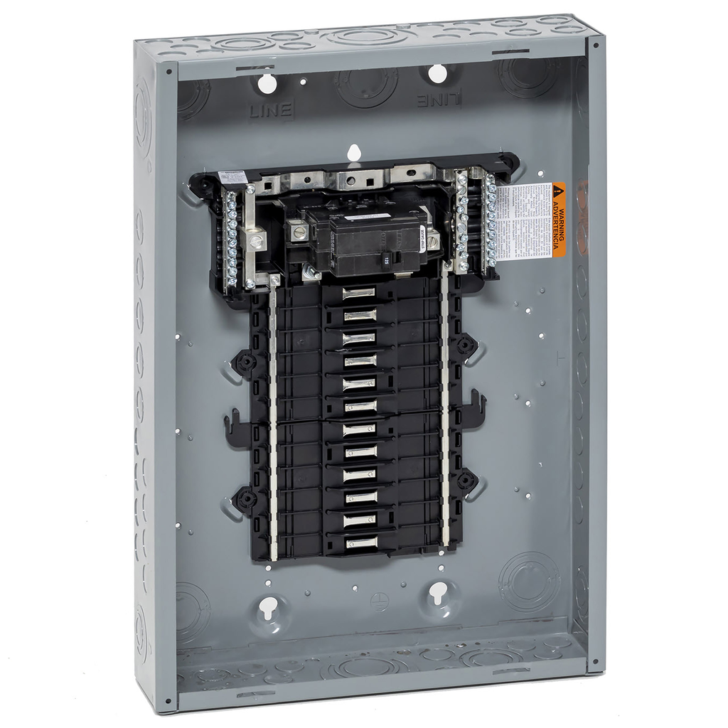 SCHNEIDER ELECTRIC Square D QO124M125P 125A 120/240V 1Phase Convertible Main Breaker Load Center, Plug-On Neutral, 24 Spaces / 34 Circuits, NEMA-1