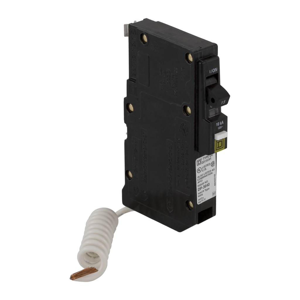 SCHNEIDER ELECTRIC Square D QO115CAFI Arc-Fault Circuit Breaker 15A 120/240V 1P Pigtail Neutral