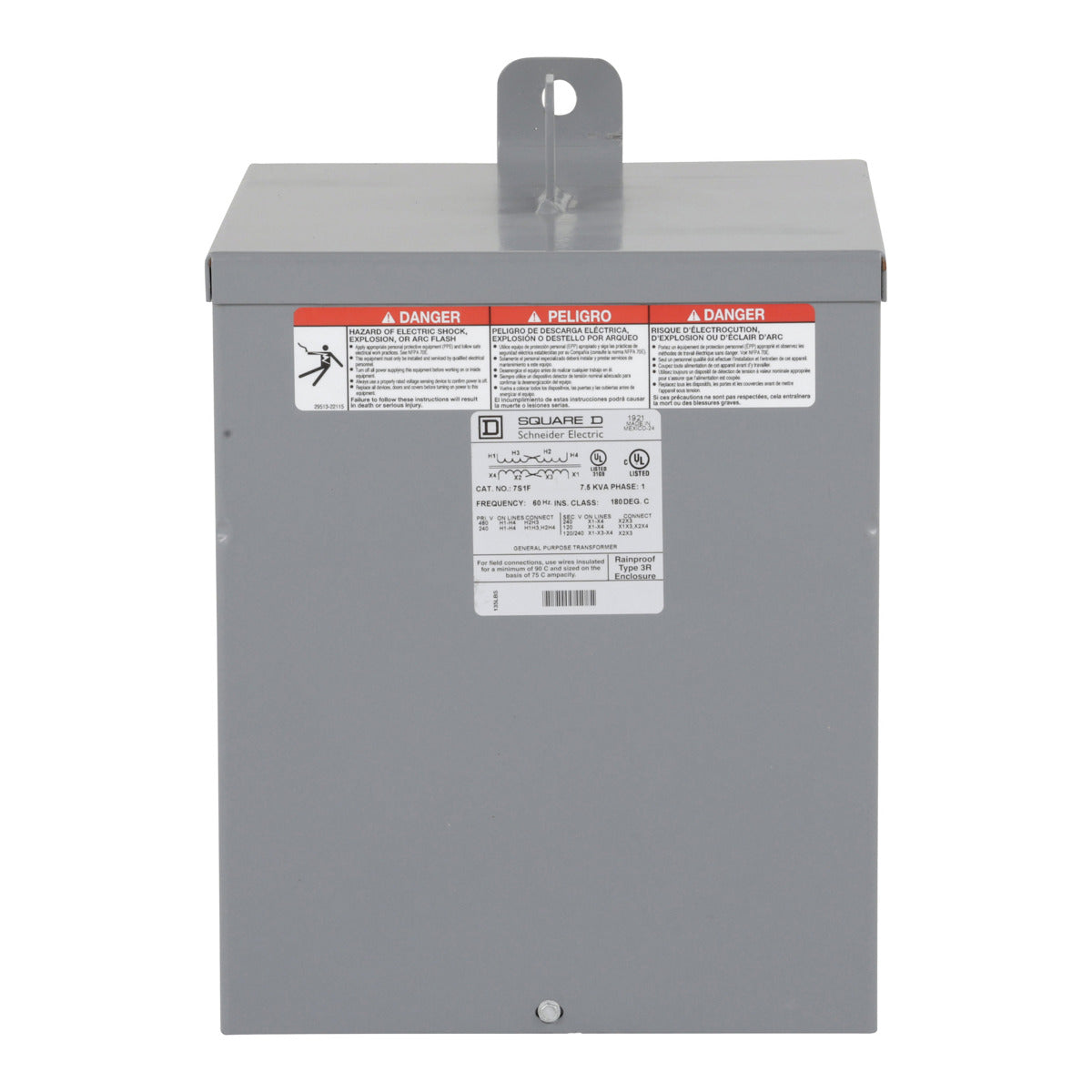SCHNEIDER ELECTRIC Square D 7S1F Transformer Dry 1PH 7.5KVA 240X480V-120/240V