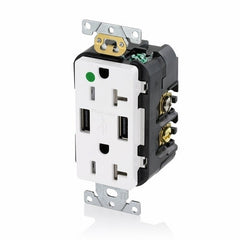 LEVITON Leviton T5832-HGW Combination Tamper-Resistant Duplex Receptacle and Dual-Port USB Charger 20A-125V