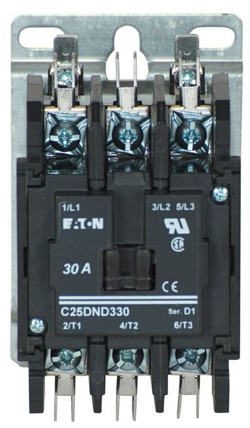 EATON Eaton C25DND330A Definite Purpose Contactor, 110 to 120 VAC V Coil, 30 A Inductive/40 A Resistive, 3 Poles