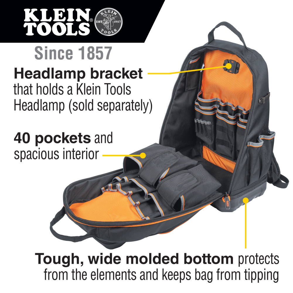 KLEIN TOOLS Klein Tools 62800BP Tradesman Pro XL Tool Bag Backpack 40 Pockets