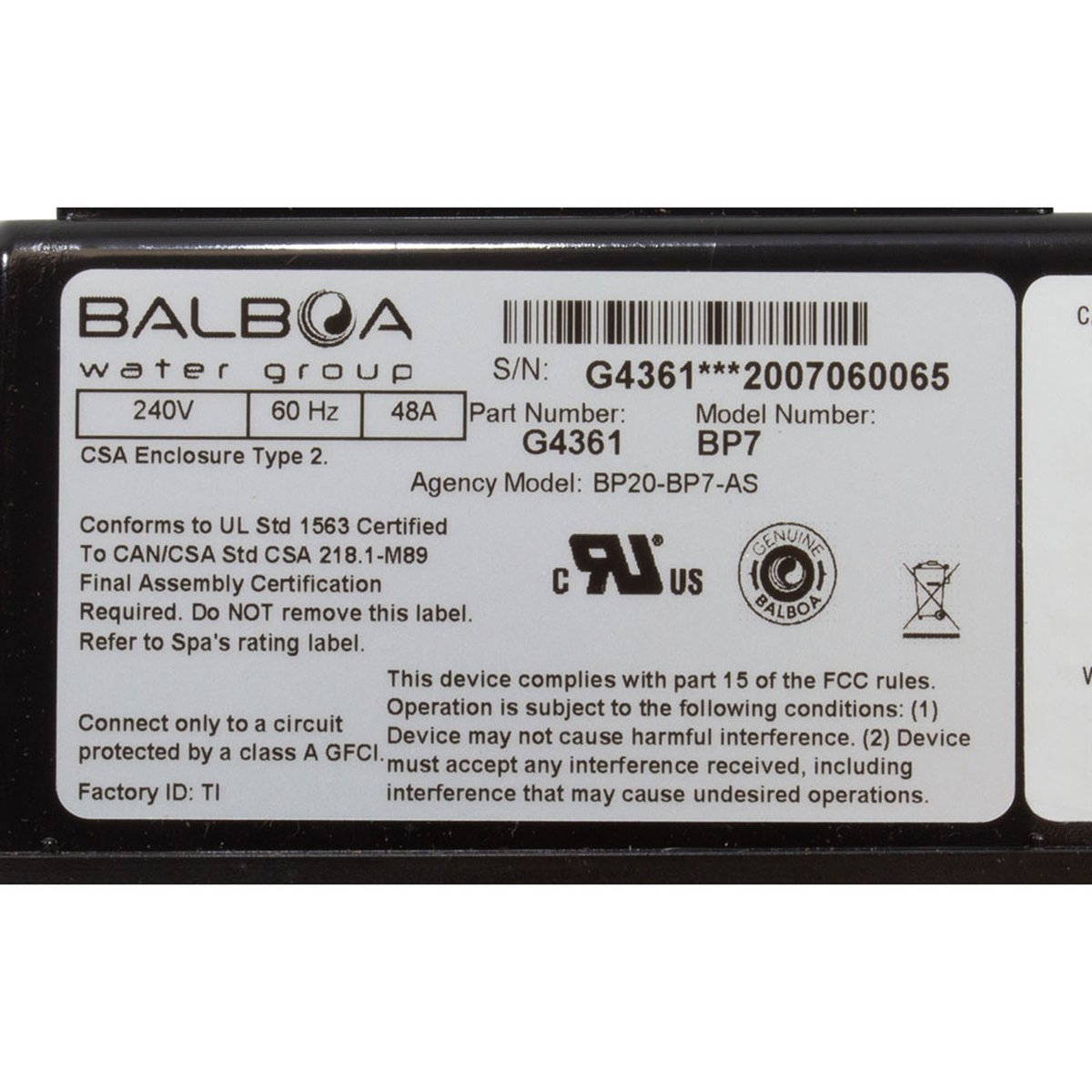 BALBOA WATER GROUP Balboa Water Group G6506 BP7 5.5kW Control Retrofit Kit TP600 Topside