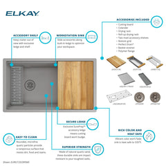 ELKAY Elkay ELXRU13322WSM0 Quartz Luxe 33 inches X 19 inches X 9 inches Single Bowl Um Workstation Sink W Perfectdrain
