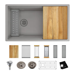 ELKAY Elkay ELXRU13322WSM0 Quartz Luxe 33 inches X 19 inches X 9 inches Single Bowl Um Workstation Sink W Perfectdrain