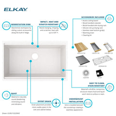 ELKAY Elkay ELGRU13322WWH0 Quartz Classic 33 inches x 19-3/8 inches x 9-1/2 inches Single Bowl Undermount Workstation Sink Kit