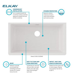 ELKAY Elkay ELGRU13322WWH0 Quartz Classic 33 inches x 19-3/8 inches x 9-1/2 inches Single Bowl Undermount Workstation Sink Kit