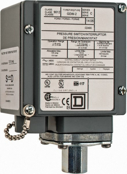 SCHNEIDER ELECTRIC Square D 9012GDW2 Pressure Switch 1-40 Psig Spdt-db