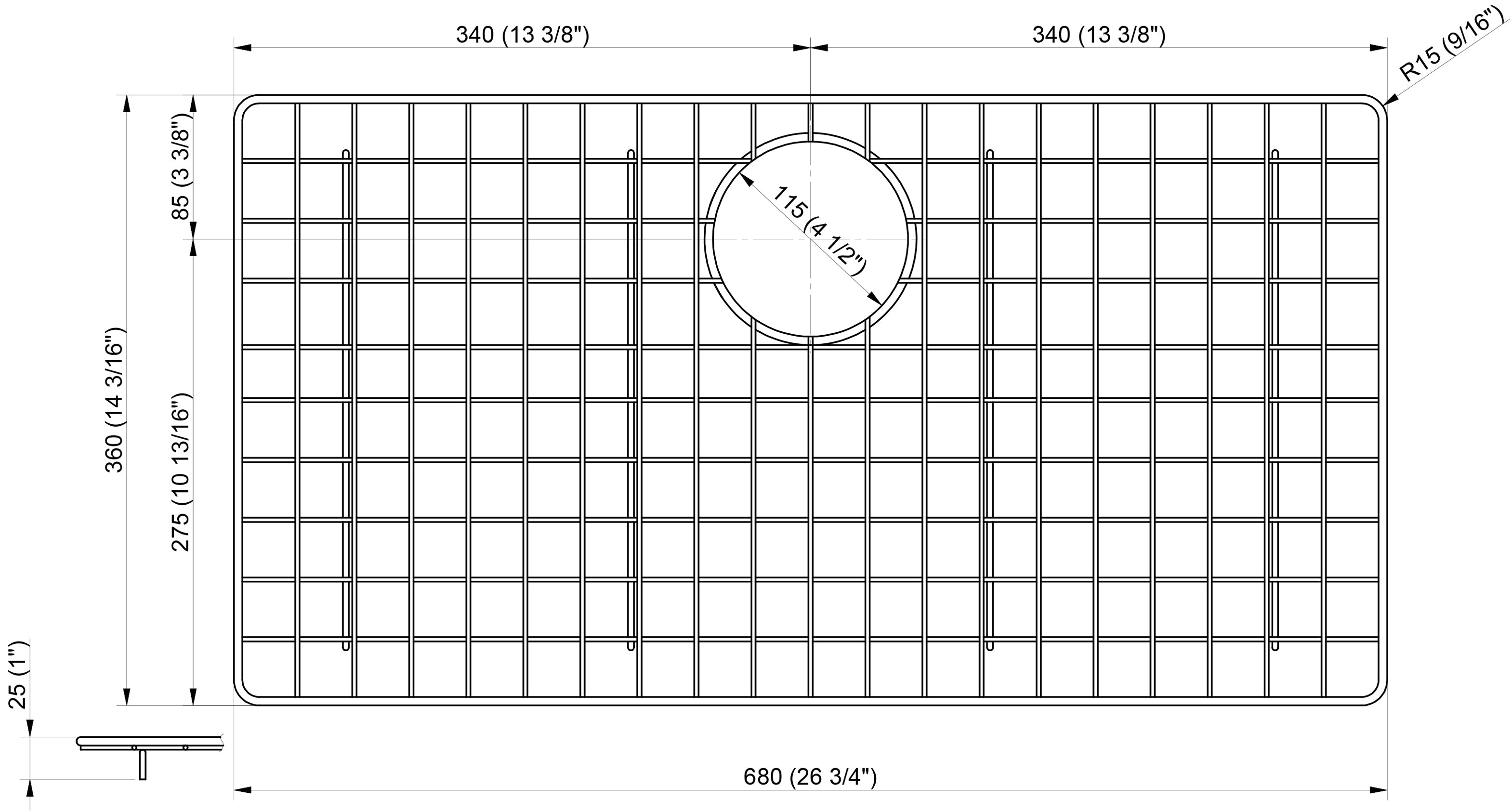ALFI ALFI ABGR3322 GRIDS 14.17-in x 26.77-in Back center Drain Stainless steel