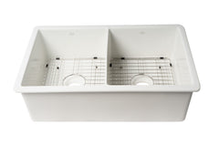 ALFI ALFI ABF3219DUD-W Double Bowl Fireclay Undermount/Drop In Kitchen Sink