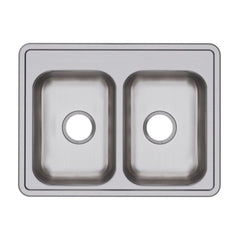DAYTON DAYTON D225190 Classic 25 x 19 in. No Hole Stainless Steel Double Bowl Drop-in Kitchen Sink