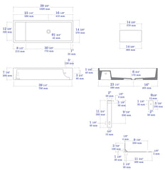 ALFI ALFI AB39TRGM Bathroom Sink 39 inches Grey Matte