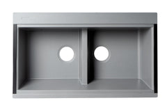ALFI ALFI AB3418DBUM-T Workstation Step Rim Double Bowl Undermount Sink 33 inches