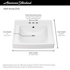 AMERICAN STANDARD American Standard 9134004EC.020 Decorum 21 x 20-1/4 in. Rectangular Wall Mount Bathroom Sink