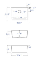 ALFI ALFI AB2418UD-BM Undermount Single Basin Fireclay Kitchen Sink