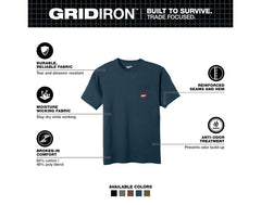 MILWAUKEE MILWAUKEE 605BL-M Men's GRIDIRON Cotton/Polyester Short-Sleeve Pocket T-Shirt - Medium