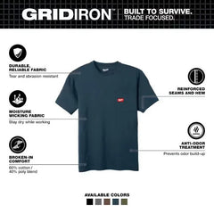 MILWAUKEE MILWAUKEE 605BL-M Men's GRIDIRON Cotton/Polyester Short-Sleeve Pocket T-Shirt - Medium