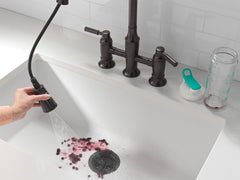 DELTA FAUCET Delta 2384L-RB-DST Renaldi Two Handle Pull-Down Bridge Kitchen Faucet 1.8 gpm