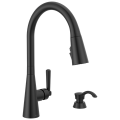DELTA FAUCET Delta 19893Z-BLSD-DST Boyd Single Handle Pull-Down Kitchen Faucet with Soap Dispenser and ShieldSpray Technology