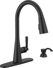 DELTA FAUCET Delta 19893Z-BLSD-DST Boyd Single Handle Pull-Down Kitchen Faucet with Soap Dispenser and ShieldSpray Technology