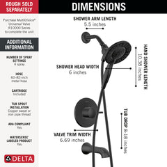 DELTA FAUCET Delta T144855-BL-I Monitor 14 Series Tub and Shower Trim Only with In2ition Hand Shower
