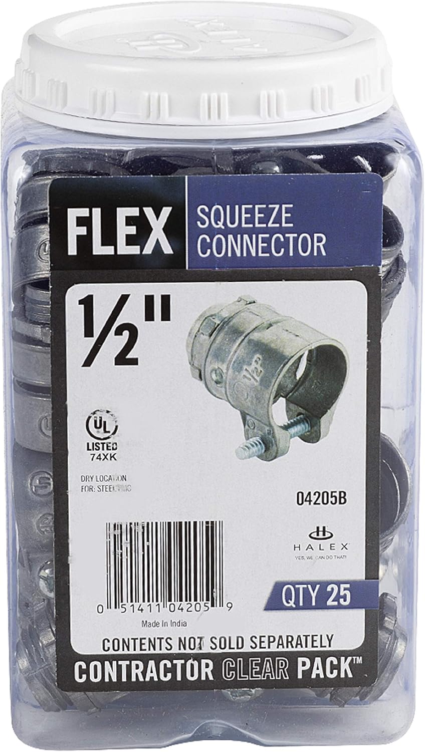HALEX HALEX 04205B Flexible Metal Conduit (FMC) Squeeze Connector 25 Per Pack