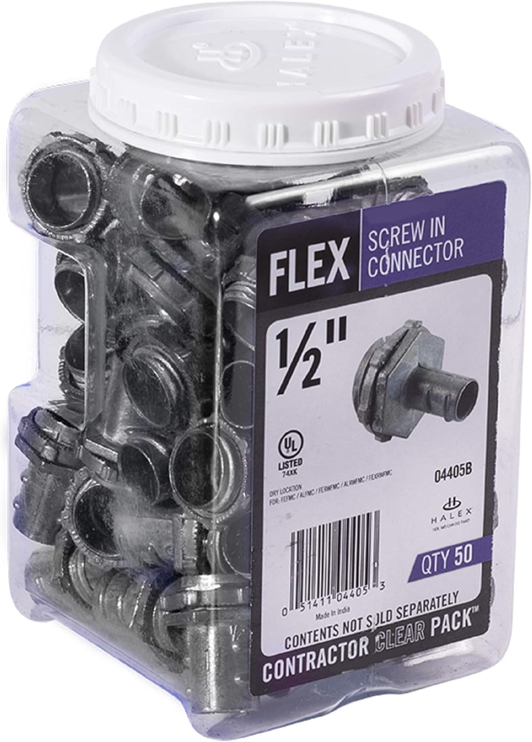 HALEX HALEX 04405B Flexible Metal Conduit Screw-In Connectors 50 Per Pack