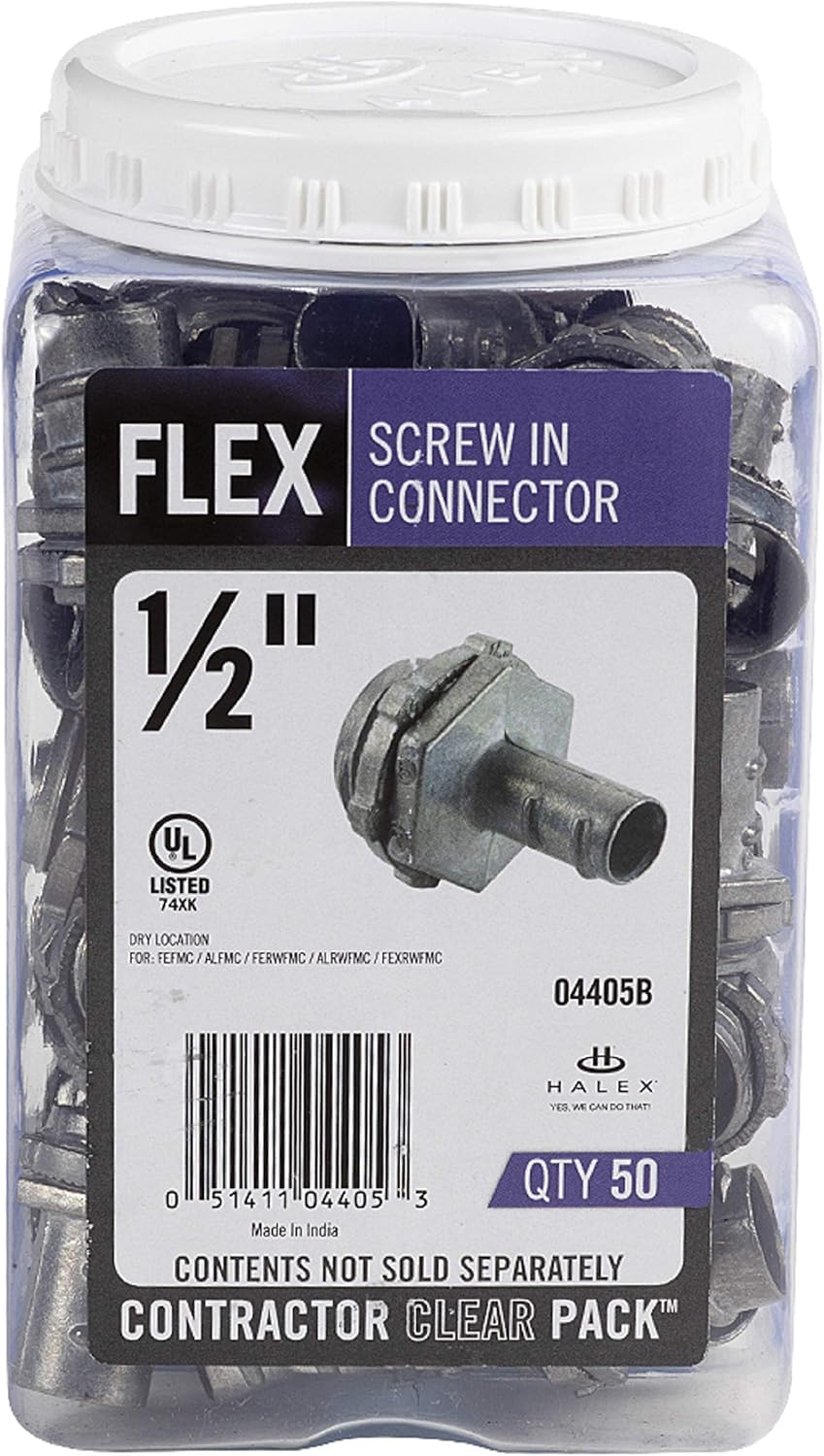 HALEX HALEX 04405B Flexible Metal Conduit Screw-In Connectors 50 Per Pack