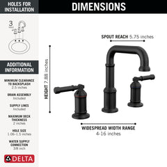 DELTA FAUCET Delta Faucet 3584-BL-DST Broderick Two Handle Widespread Bathroom Faucet 1.2 GPM