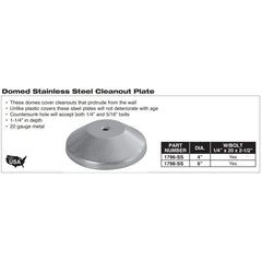 PASCO Pasco 1796-SS Stainless Dome W/Bolt 4 inches Cleanout Plate