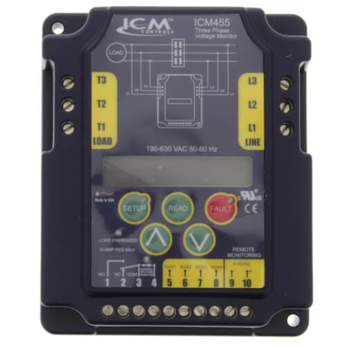 ICM CONTROLS Icm Controls ICM455 3-Phase Monitor, 100-Fault Memory With Time/Date Stamp, Lcd, Setup And Diagnostics