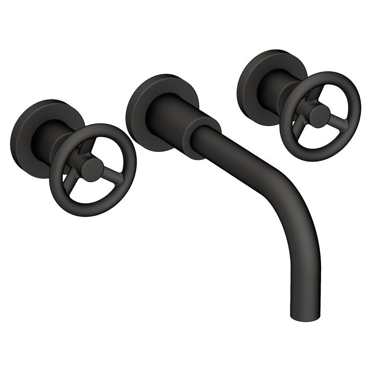 NEWPORT BRASS Newport Brass 3-2921/56 Lavatory Faucet Slater Wall Mount 8 Inch Spread 2 Wheel Watersense Flat Black 1.2 Gallons Per Minute Brass Less Drain Spout Reach 9-1/2 Inch