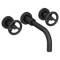NEWPORT BRASS Newport Brass 3-2921/56 Lavatory Faucet Slater Wall Mount 8 Inch Spread 2 Wheel Watersense Flat Black 1.2 Gallons Per Minute Brass Less Drain Spout Reach 9-1/2 Inch