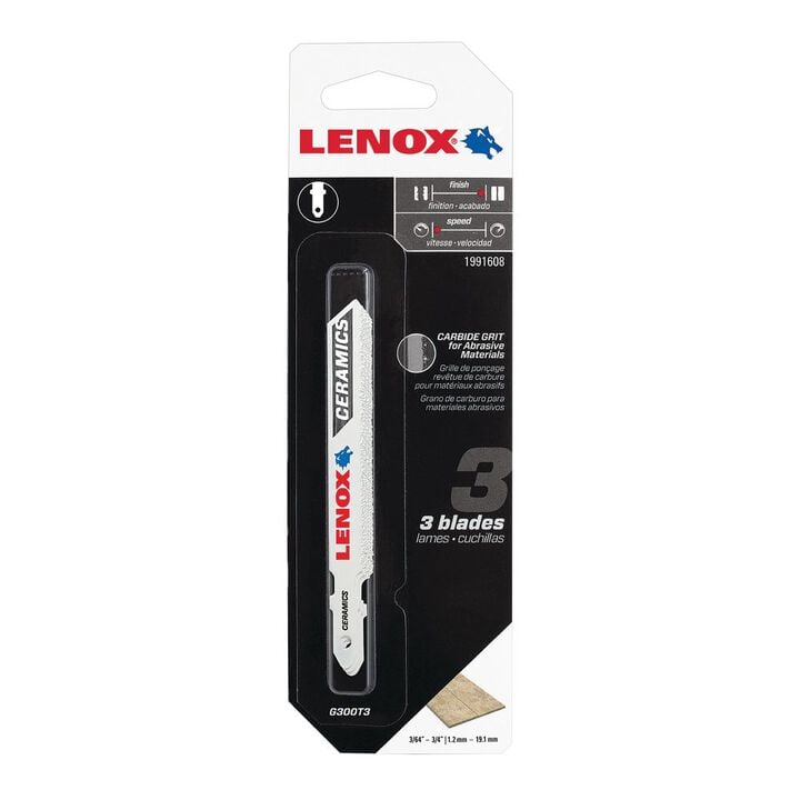 LENOX Lenox 1991608 T-Shank 3-1/2 In. Carbide Grit Edge Jig Saw Blade, Ceramics (3-Pack)