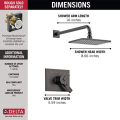 DELTA FAUCET Delta Faucet T17253-RB-WE Vero 17 Series Dual-Function Shower Trim Kit with Single-Spray Touch-Clean Rain Shower Head 2.0 GPM (Valve Not Included)