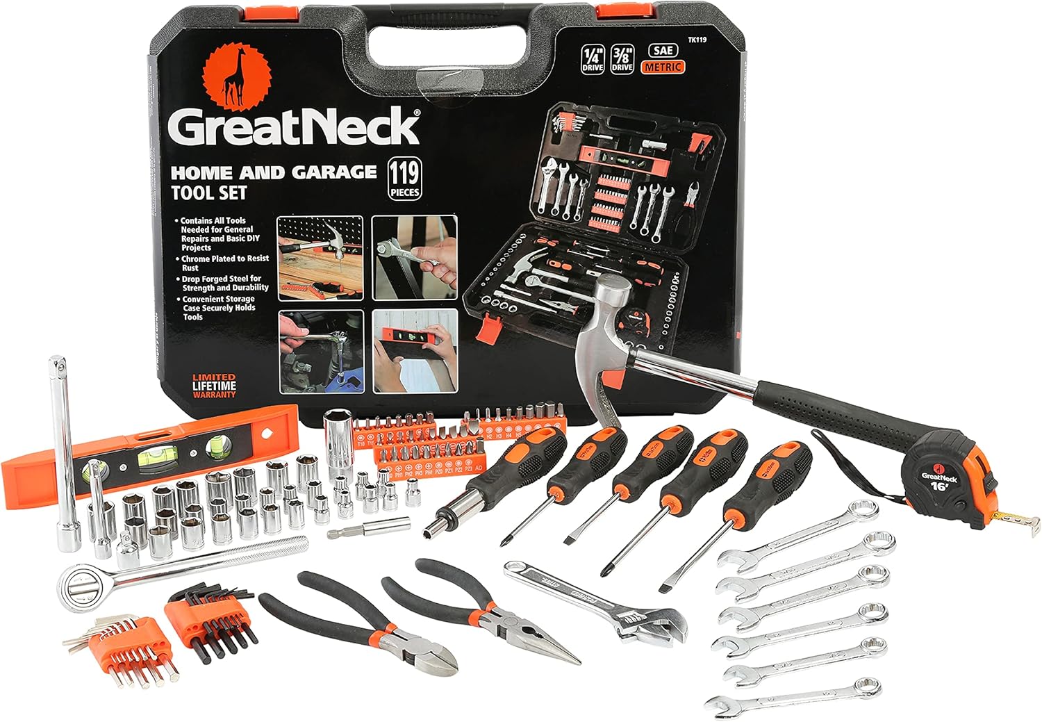 GREAT NECK Great Neck TK119 119-Piece Tool Set with Case