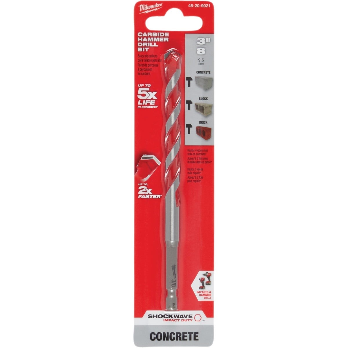 MILWAUKEE Milwaukee 48-20-9021 Shockwave 3/8 In. x 6 In. Carbide Masonry Drill Bit