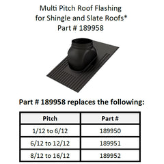RINNAI Rinnai 189958 Roof Flashing Shingle Plastic 1/12 to 6/12 Pitch REPLACEMENT 189950, 189951, 189952, PRINA10205
