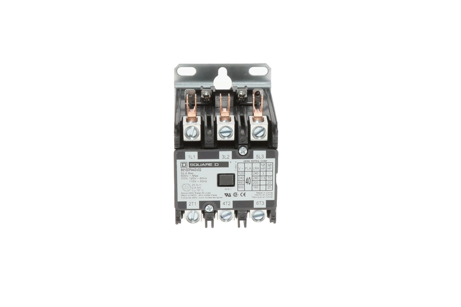 SCHNEIDER ELECTRIC Square D 8910DPA43V02 Definite Purpose Contactor 120VAC 40A 3P
