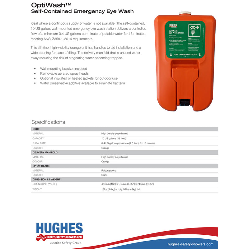HUGHES Hughes 10GFEW Gravity Fed Portable Eyewash Station 10 Gallon Capacity