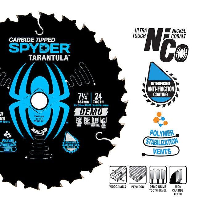 SPYDER Spyder 13006 7-1/4-in 24 -Tooth Rough Finish Tungsten carbide-tipped steel Circular Saw Blade Individual