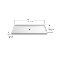 KOHLER Kohler 8649-96 Rely® 60 inches x 34 inches Single-Threshold Shower Base with Center Drain