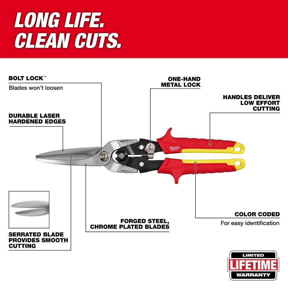 MILWAUKEE Milwaukee 48-22-4567 Long Cut Straight Aviation Snips
