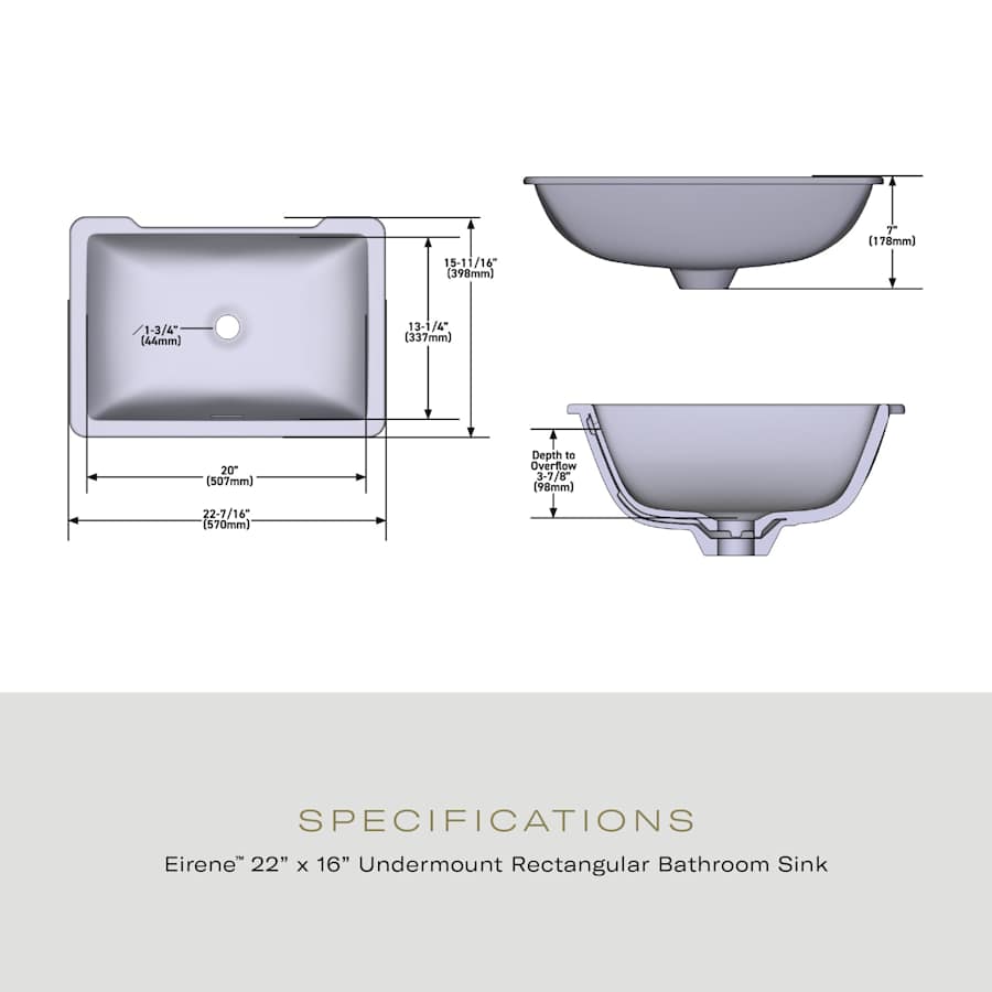 ROHL Rohl ERUB2216RTWH Eirene 22 inches x 16 inches Undermount Rectangular Lavatory Sink