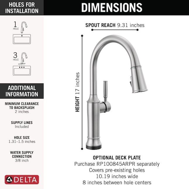 DELTA FAUCET Delta 9184TL-AR-PR-DST Renaldi Kitchen Faucet with Pull Down Sprayer