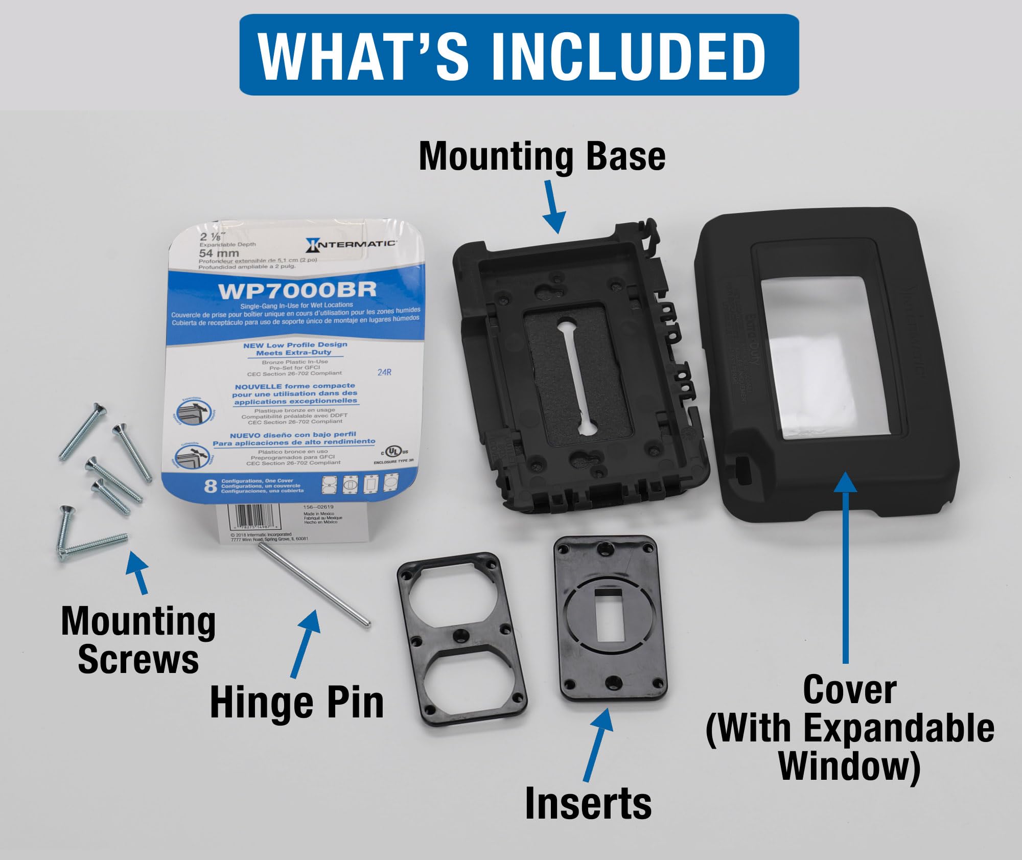 Intermatic Intermatic WP7000BL Low-Profile Extra-Duty Plastic In-Use Weatherproof Cover, Single-Gang, Vrt/Hrz