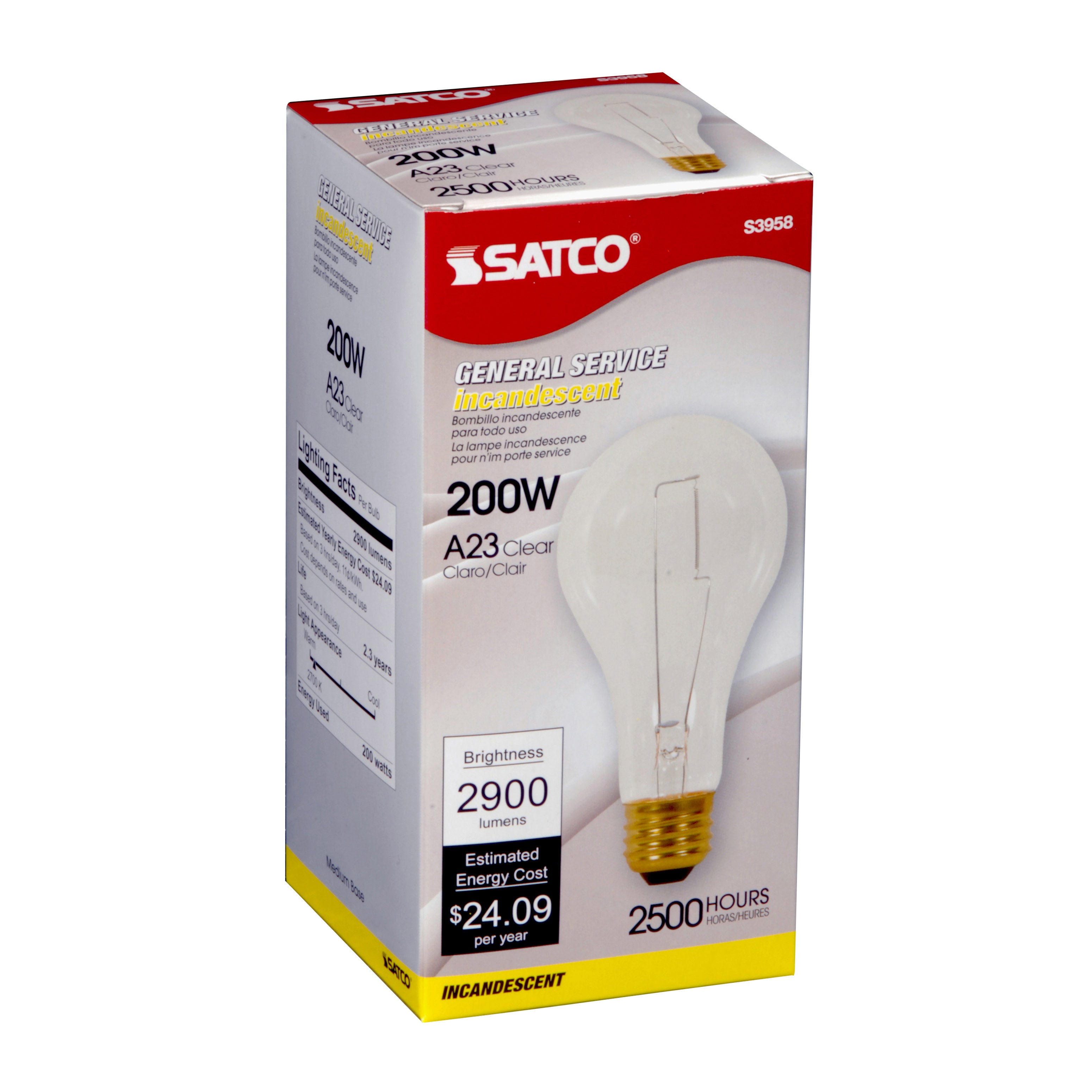 SATCO Satco S3958 200 Watt A23 Incandescent Clear 120 Volt