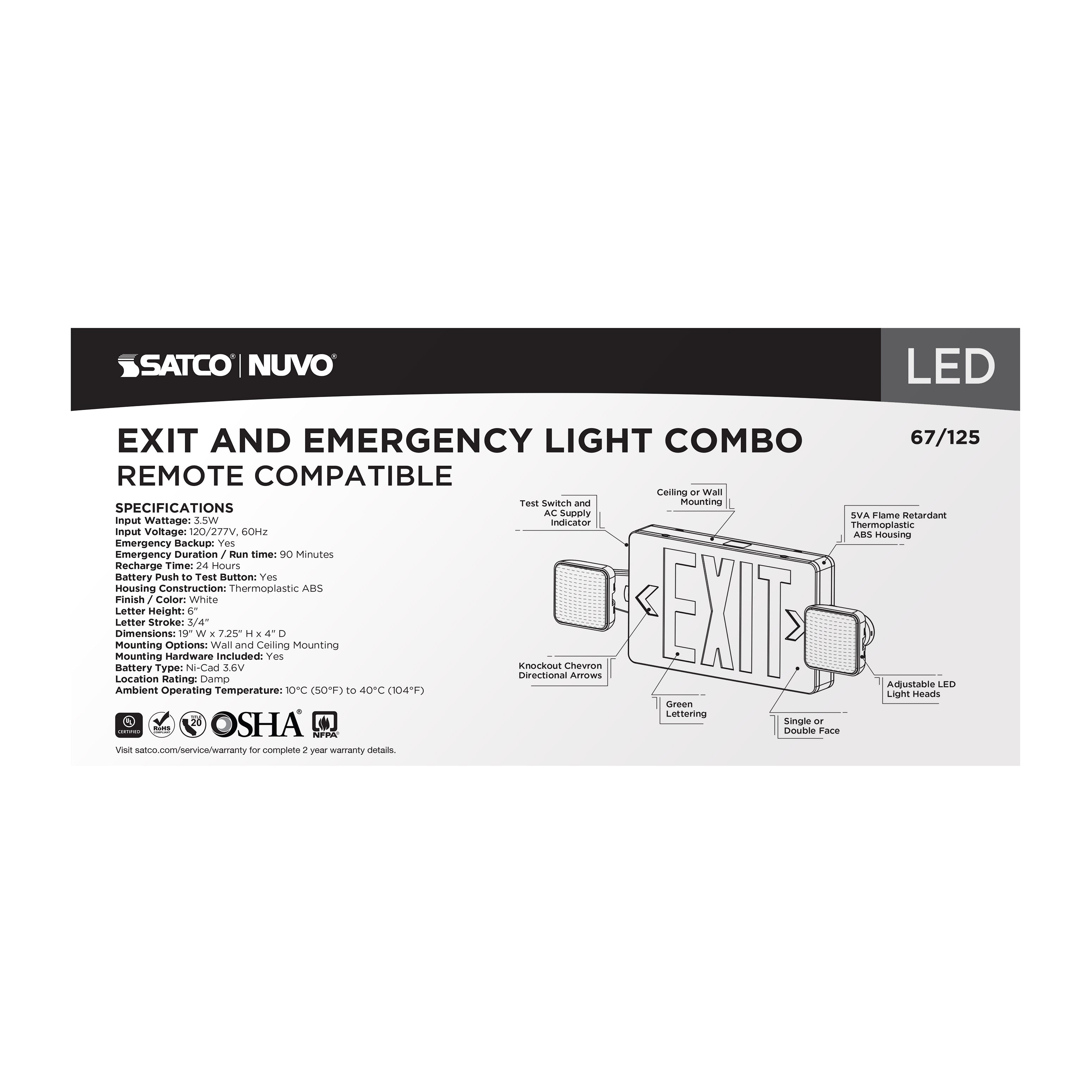 SATCO Satco 67-125 Exit/Light Dh - Green - Rc 3.5W