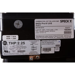 SPECK PUMPS Speck Pumps IG385-V225T-TUS Pump, Speck Badu Pro-IV, 2.25hp, 230v, Var-Spd, IG