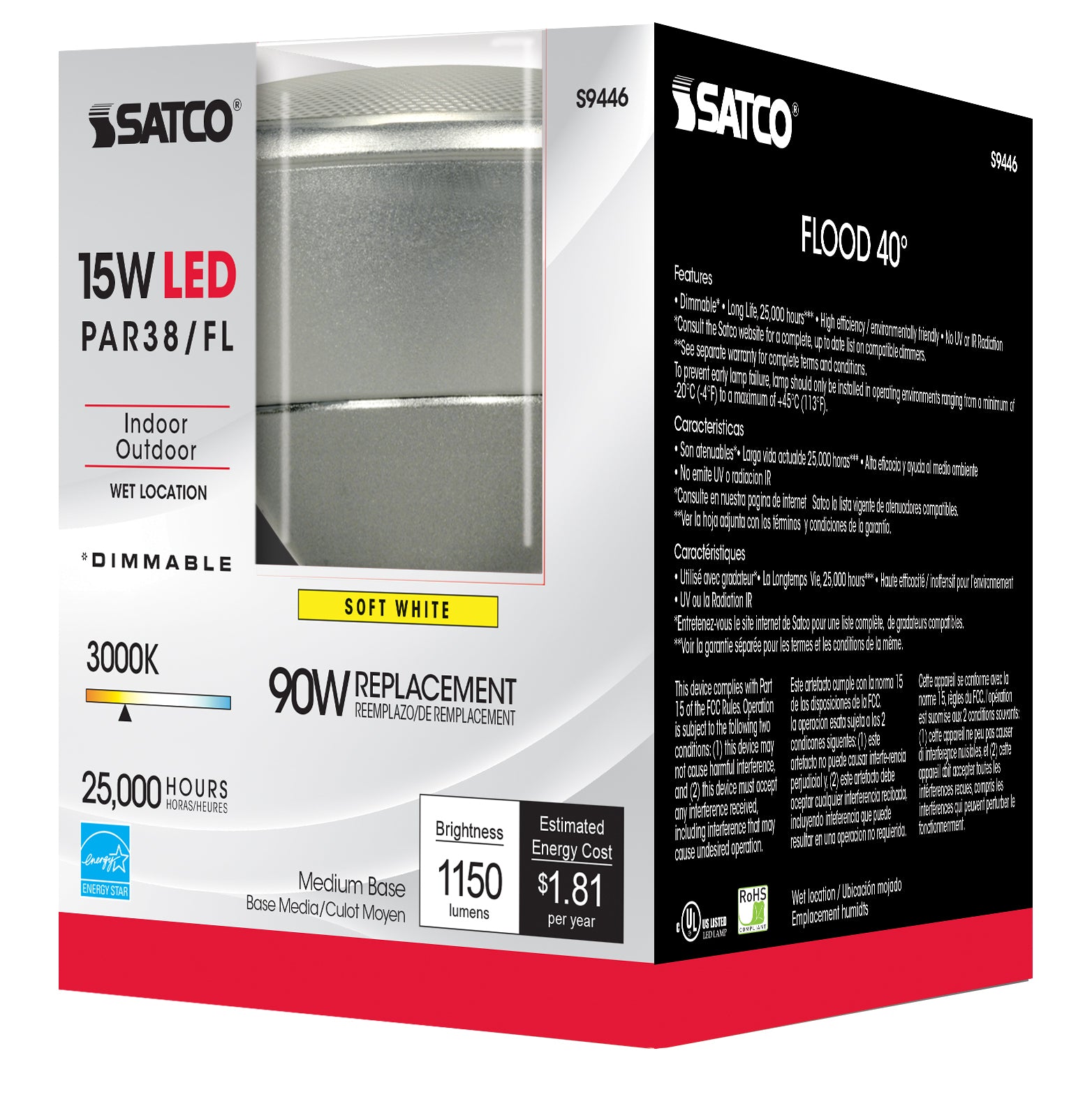 Satco Satco S9446 par led 15W par38 led 40 feet beam spread